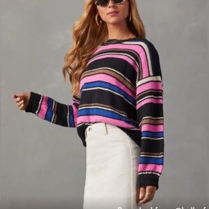 Promesa Vibrant Striped Sweater in Black, Pink, and Blue